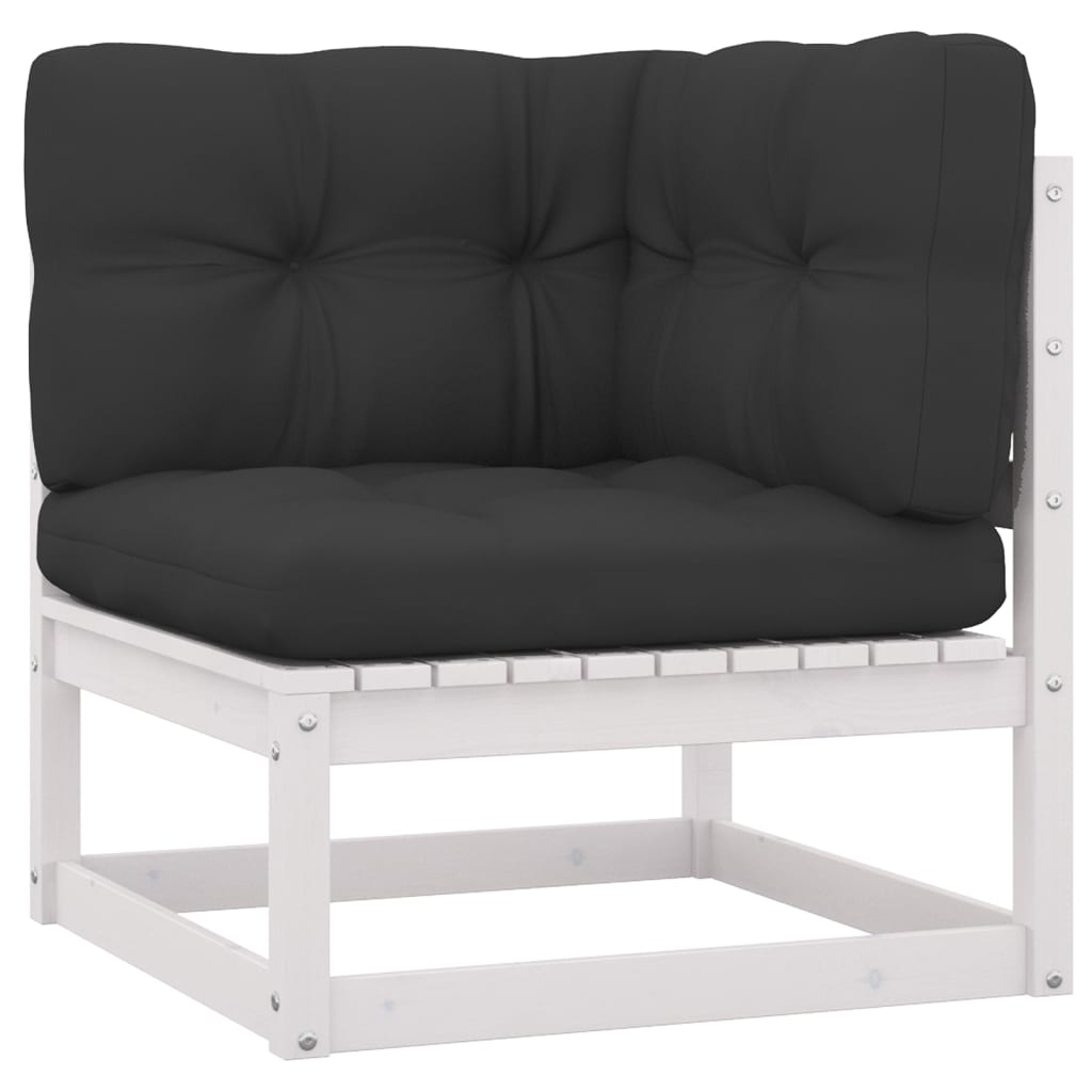 9-tlg. Garten-Lounge-Set mit Kissen Weiss Kiefer Massivholz